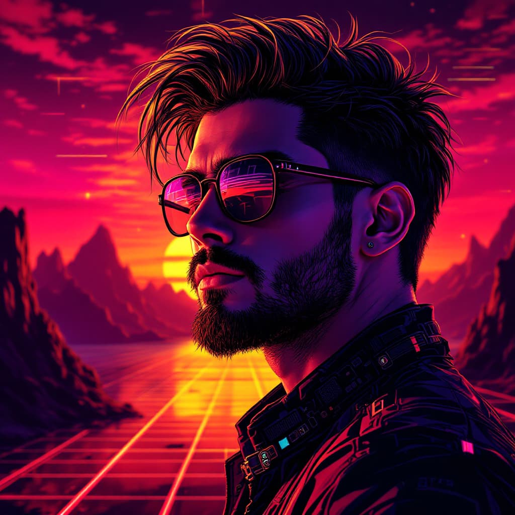 Synthwave retro tech style